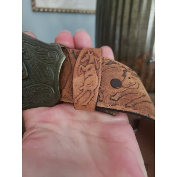 Western Belt Womens Cowgirl Horse Saddle Leather Buckle Med Large - Picture 8 of 10